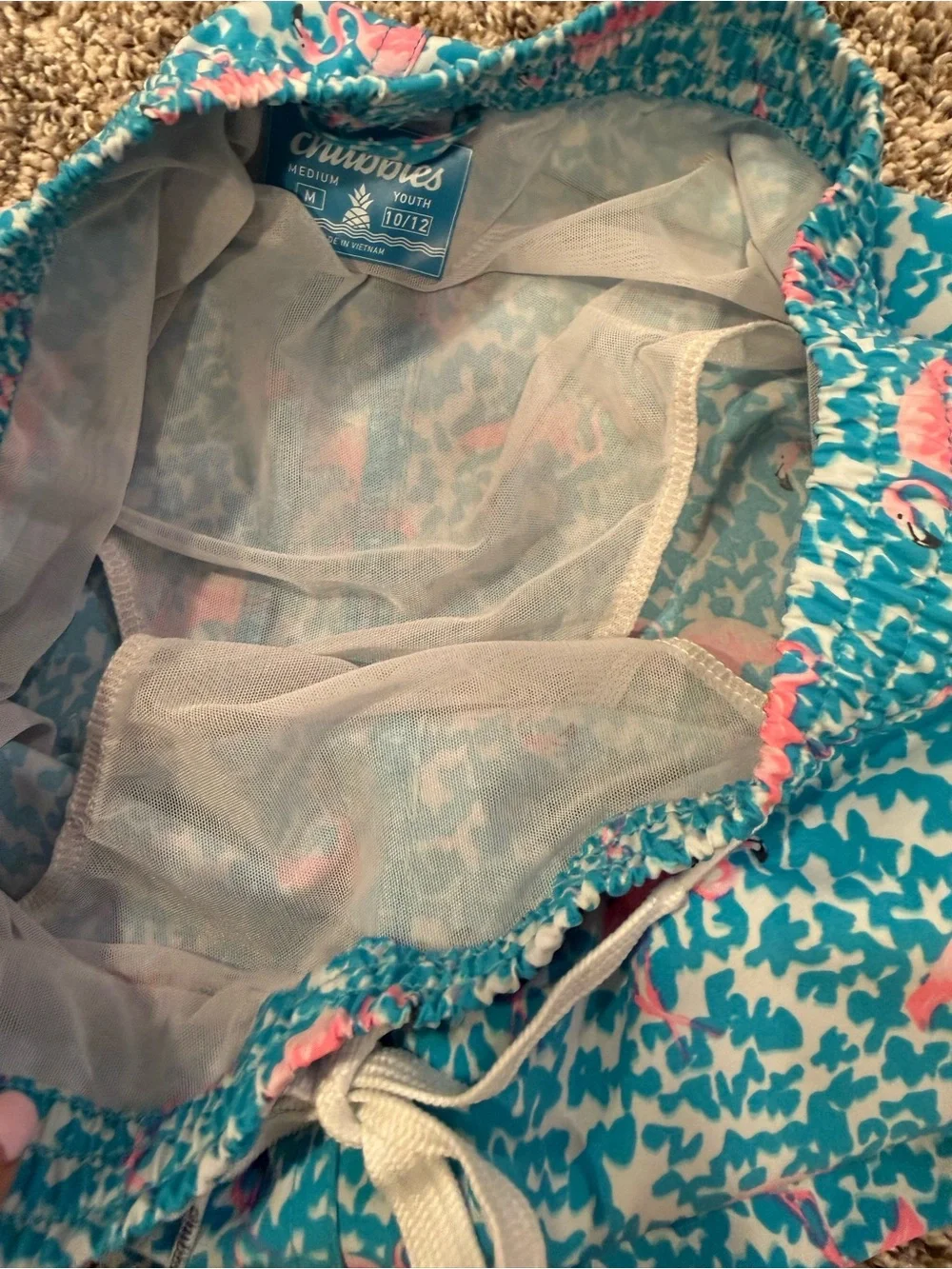 chubbies Teal Swim Shorts with Pink Flamingo Print